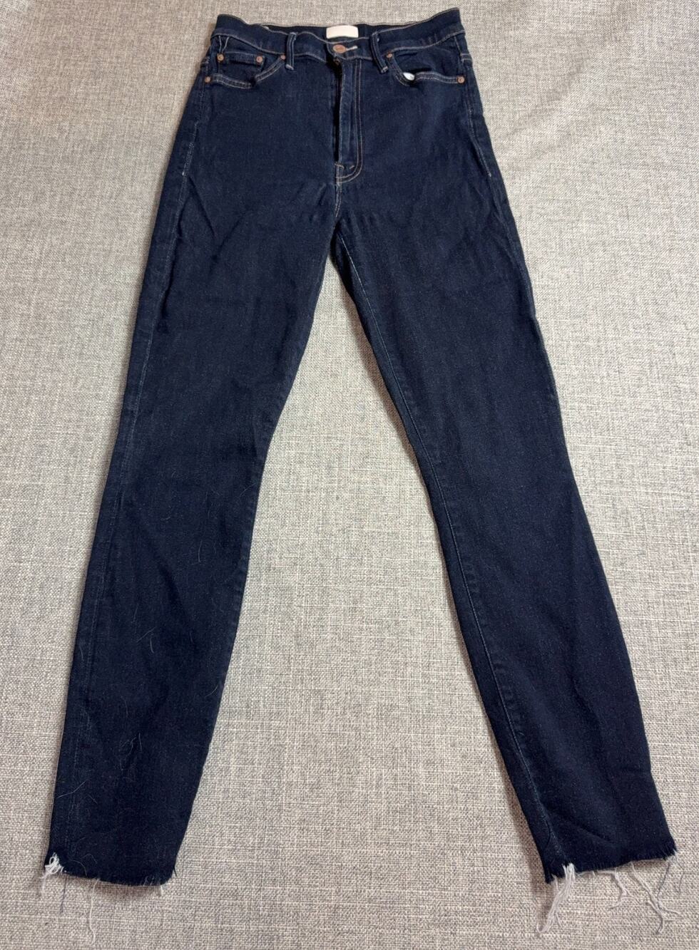 MOTHER The Swooner Crop Fray Jeans Womens 27 Dark Wash High Rise Raw Hem